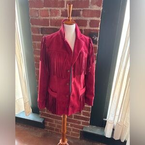 Skies Are Blue Faux Suede Fringe Jacket - Burgundy